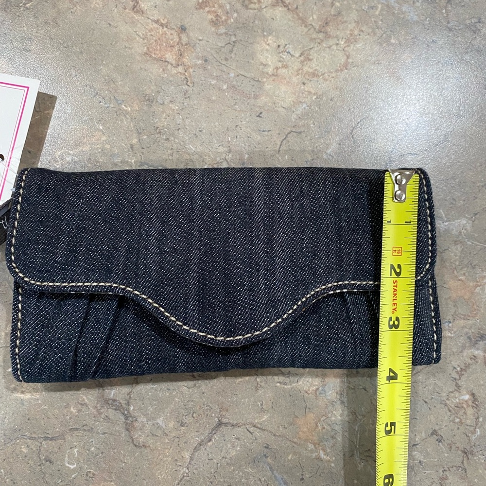 Thirty-One Blue and Brown Denim Wallet with Curved Flap